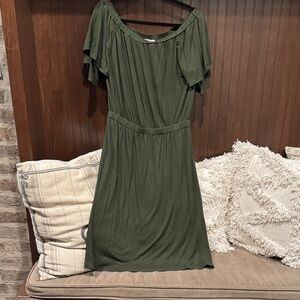 LOFT Olive Green Off-Shoulder Midi Dress